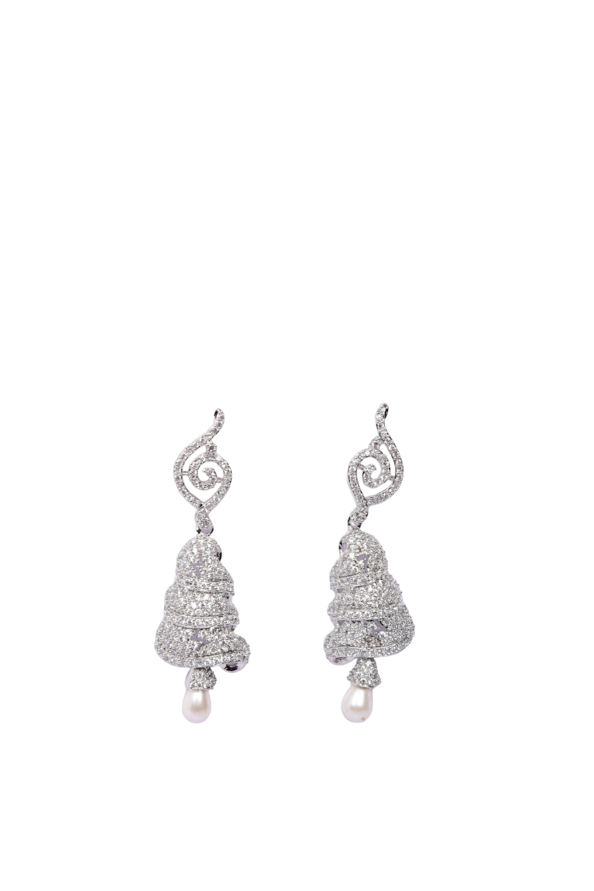 Namokriti Glamorous Long Drop Earrings Studded with Artificial Diamonds & Pearl Accent
